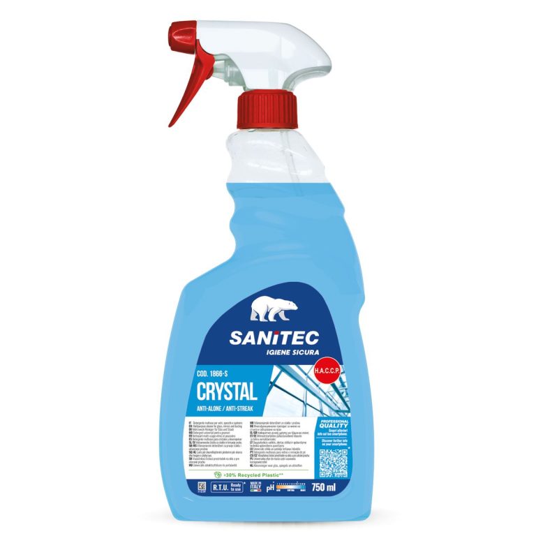 Detergente spray Sanitec Crystal per vetri.